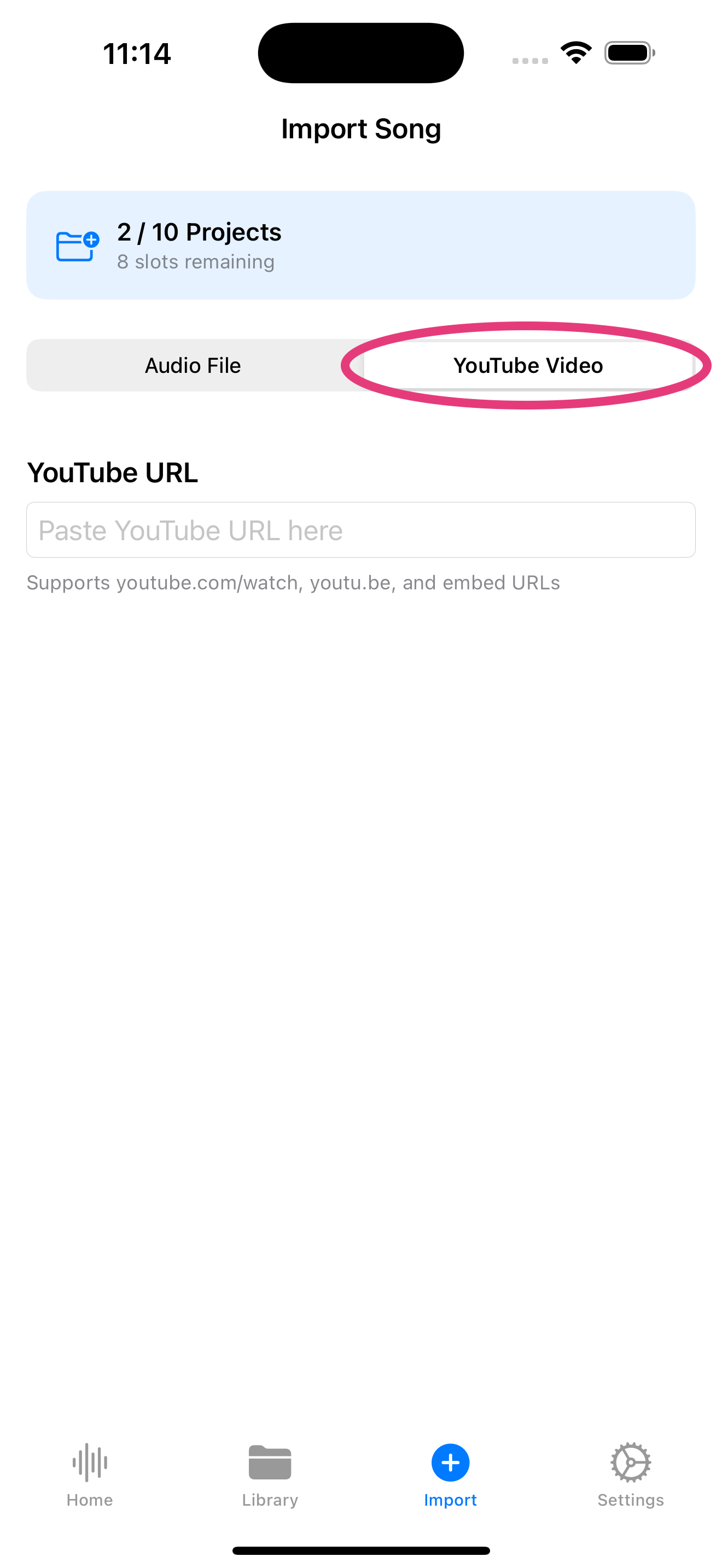 YouTube option