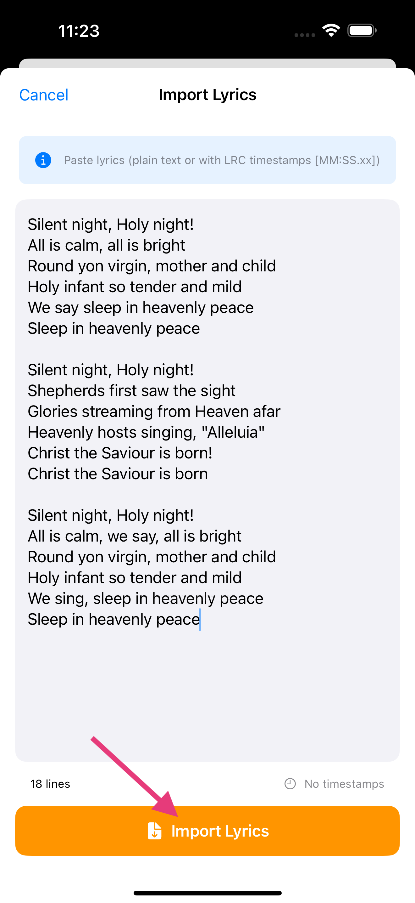 Import lyrics button